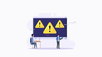 Monitor and virus warning on it. warning notification security and virus protection video