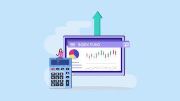 4k animation clip Index fund. business people analyzing a growth index fund graph video
