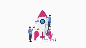 launching startup rocket. 2d animation 4k clip video