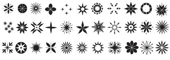 Y2k abstract shapes and figures. Hand drawn star sparkle shine of doodle set. Star shine twinkle glow, spark glitter, magic party light illustration. Hand drawn sketch doodle style line sparkle vector