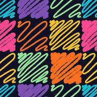 Hand drawn colorful ink seamless pattern. Multicolored collage of squares with a brush stroke pattern. Geometric tiled background vector
