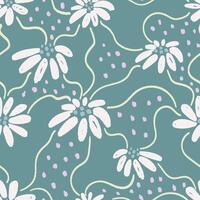 Seamless pattern with flowers, dots and curly lines. Hand drawn floral botanical design. Modern print for textile, fabric, wallpaper, wrapping, scrapbook and packaging vector