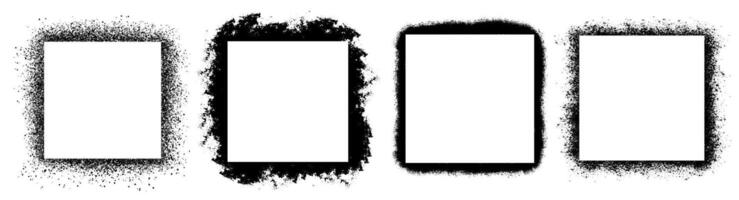 Set of stylish black grunge frames different shapes. Square brush stroke borders. Urban street graffiti style with splash effects and drops vector