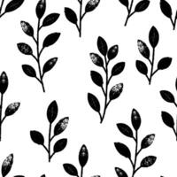Seamless pattern with branches and black leaves. Hand drawn floral botanical design. Modern print for textile, fabric, wallpaper, wrapping, scrapbook and packaging vector