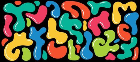 Set of colorful liquid abstract organic blob shapes. Wavy bubbles and drops in trendy y2k style vector