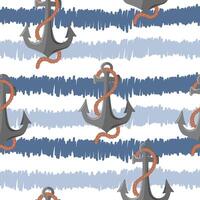 Seamless pattern with anchors on striped background. Modern print for fabric, textiles, wrapping paper vector