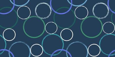 Abstract geometric seamless pattern with textured circles on black. Repeated geometry brush strokes texture. Great for textile, fabric, wallpaper, wrapping, scrapbook and packaging vector