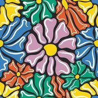 Seamless pattern with cute retro groovy flowers vector