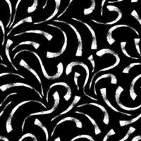 Seamless pattern with textured lines and curls. Chalk grunge curves on black. Abstract background with brush strokes vector