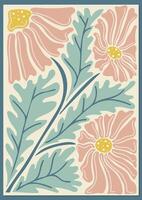 Trendy floral retro poster. Abstract blossom print in naive art style vector