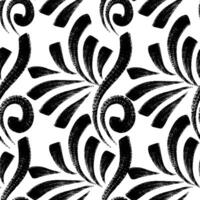 Seamless pattern with textured lines and curls. Black grunge curves printmaking texture. Vintage background with brush strokes vector