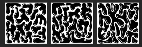 Set of square templates with black liquid abstract organic blob shapes. Wavy bubbles and drops in trendy y2k style. vector