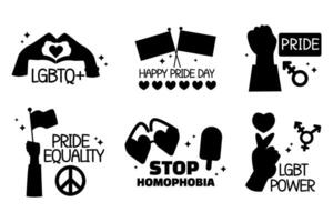 Collection Pride day labels with letteting silhouette vector