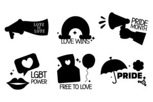 Set Pride day labels with letteting silhouette vector