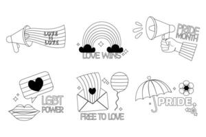Set Pride day labels with letteting outline vector