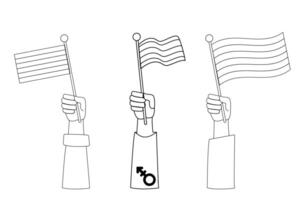 Different hands with flag outline style vector