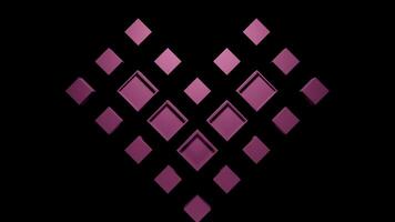 Black background.Design.Tiny pink squares compose the heart and move in the animation in one direction. video