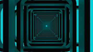 Abstract turquoise square shaped tunnel moving slowly, seamless loop. Design. Endless long corridor with the spot in the middle. video
