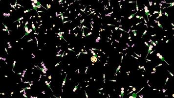 Black background.Design.Green and white particles of small size in the animation fly at high speed from bottom to top. video