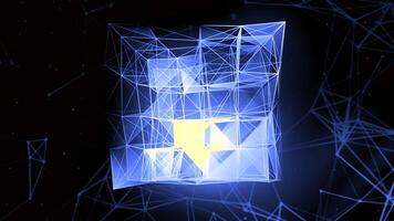 Bright neon square.Motion.A large geometric figure in animation that rotates and glows with different colors. video