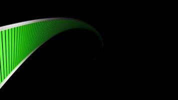 Rotating line with cyber trail. Design. Green path in computer space rotates on black background. Dizzying game trail video