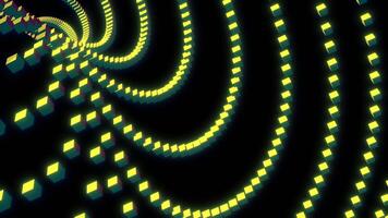 Moving stream of lines from squares. Design. Curved lines of squares move in space. 3D cubes move in curved ceiling of lines on black background video