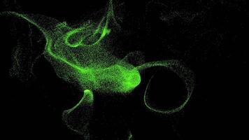 3D particle graphic movement from wind. Design. Spreading green tiny space dust on a black background. video