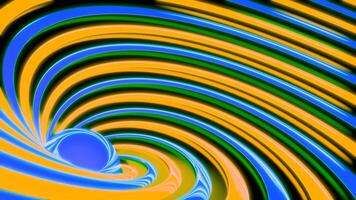 Abstract background with animated hypnotic hurricane of blue and orange stripes. Design. Rotating bending contrasting lines. video