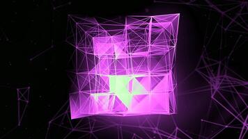 Digital plexus of glowing lines and dots of neon purple color. Motion. Network or connection concept. video
