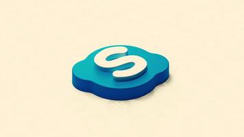 Appearance of 3d social network icon. Motion. Particles are collected in social network sign on surface. 3D animation of Skype icon video