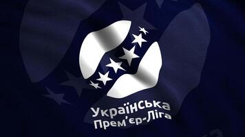 The Ukrainian Premier League flag with a white symbol of a ball crossed by stars. Motion. Concept of sport and patriotism, seamless loop. For editorial use only. video