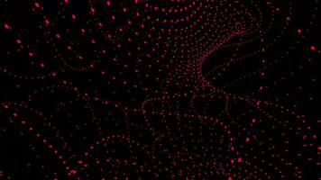 Abstract glowing fiber lines of same size tiny dots. Design. Bended rows of small particles moving orderly on a black background. video