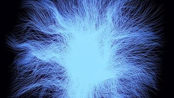 Disappearance of energy lines in space. Design. Bright glowing stream of energy threads on black background. Energetic living threads disappear at point video
