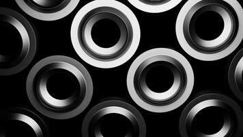 3D rings with hypnotic effect. Design. 3D nuts pulsing and hypnotizing on black background. Nuts or rings with metallic sheen rotate hypnotically video
