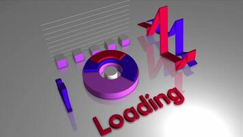 Loading background with 3d elements and shapes. Motion. Screensaver for downloading with 3d shapes. Animation of loading with 3d diagrams in office style video