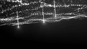 Massive monochrome cloud of tiny glowing particles forming an endless field of shining stars. Motion. Breathtaking animation with space dust, black and white video