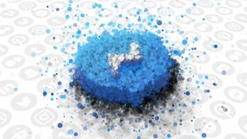 Appearance of 3d social network icon. Motion. Particles are collected in social network sign on surface. 3D animation of facebook messenger icon video