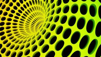 Red and yellow background.Design.A bright tunnel on which black circles in abstraction are moving forward. video