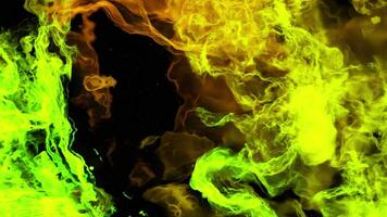 Moving 3d streams of smoke on black background. Design. Dynamic flow of colorful fog on black background. 3D fog layers with colorful lines and dense clouds video