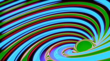 Twisted lines in abstraction.Design. Various bright multicolored lines create various patterns and drawings with swirling circles on a dark background. video