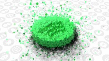 Green flickering particles forming a symbol of Spotify. Motion. Rows of social media icons flowing on the background. For editorial use only. video