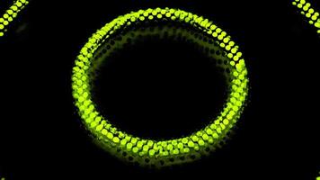 Circular rings moving in waves to center. Design. Pixel 3d circles move in waves on surface. Wave rings or ripples on surface. Rewind video