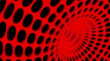 Red and yellow background.Design.A bright tunnel on which black circles in abstraction are moving forward. video