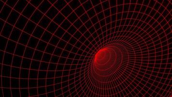 Black background.Design.The white and red grid creates a tunnel in abstraction and moves forward. video