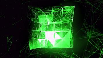 3D cube of geometric lines. Motion. Holographic cube of chaotic geometric lines. Lines and triangles are connected into cube video