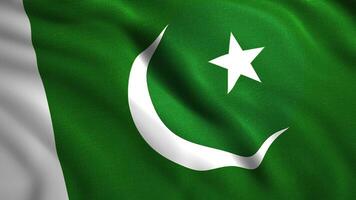 Pakistani flag cloth swaying in the wind, seamless loop. Motion. Crescent and a star on a green background. video