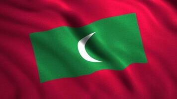 Maldives flag cloth swaying in the wind, seamless loop. Motion. Crescent and on a green and red background. video