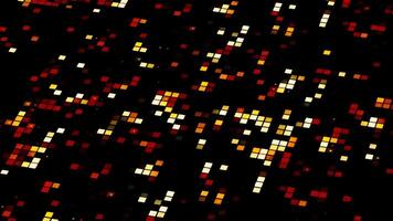 Disco background with shimmering squares on black background. Motion. Surface with glowing colorful disco-style squares. Surface with flashing squares for disco video