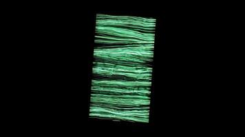 Rotating rectangle of glowing lines. Design. Neon cybernetics form rectangle on black background. Rotating square of neon lines in matrix style video