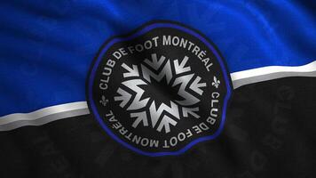 Flag of Canadian professional soccer club based in Montreal. Motion. Abstract realistic flag with the emblem of CF Montreal. For editorial use only. video